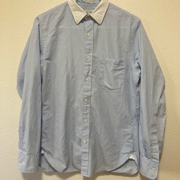 J Crew Shirtings Cotton Long Sleeve Light Blue Men's Shirt with White Collar S - Picture 3 of 16